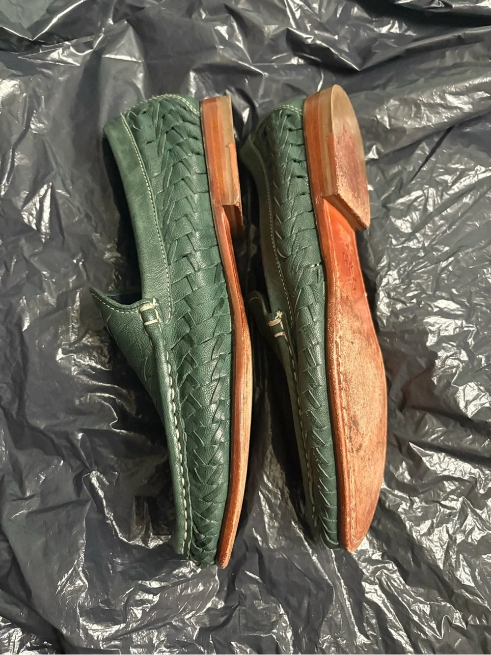 Cole Haan Green Woven Leather Slip-On Loafers